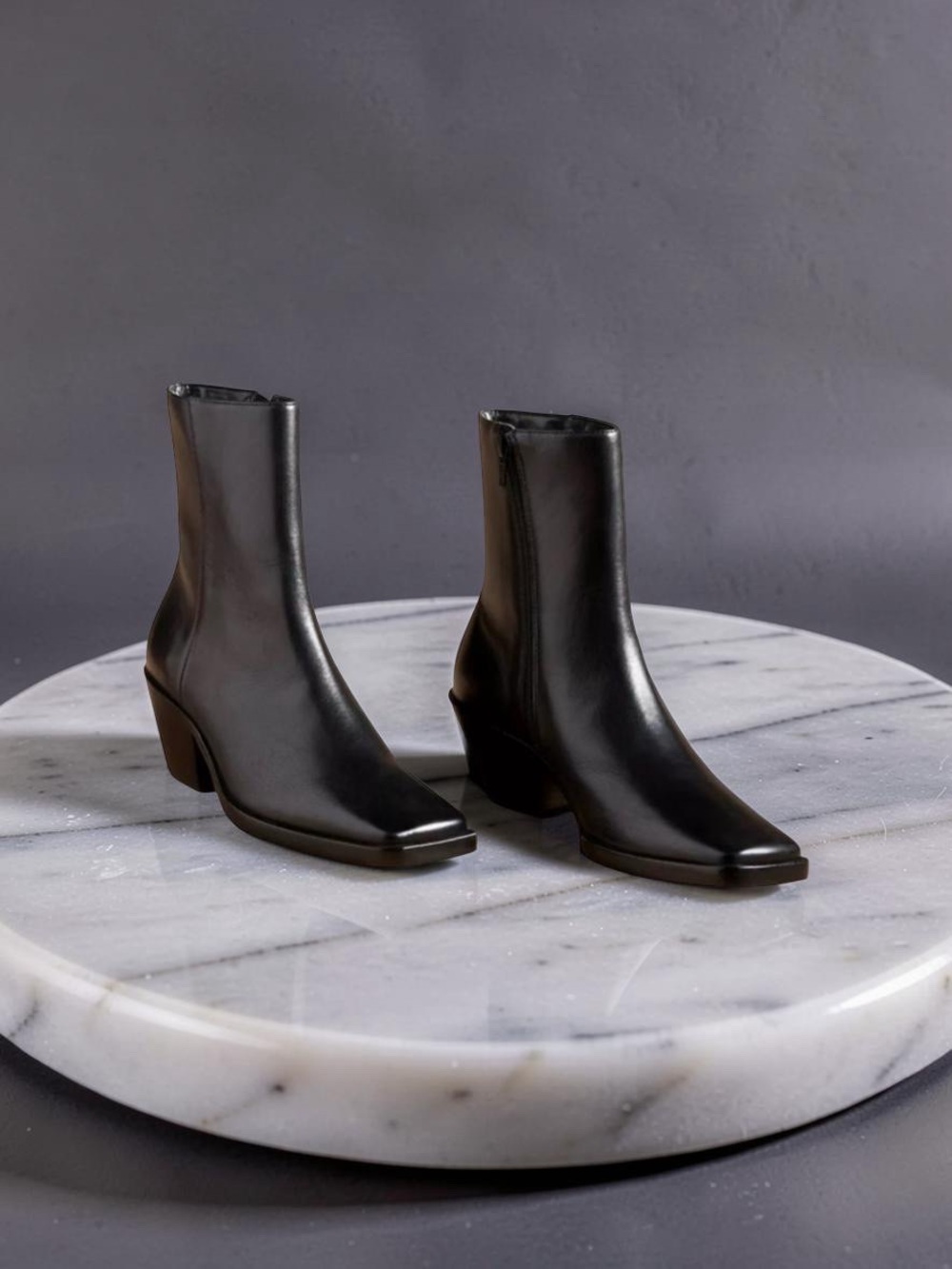 By Anthropologie Square Toe Leather Boots Size 36 Black Made In Brazil Side Zip